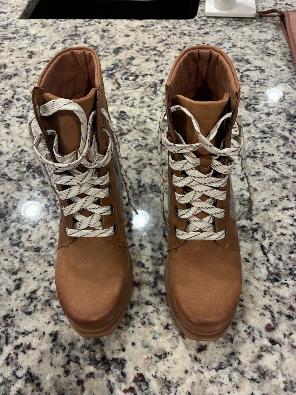 Sorel Brown Lace-Up Ankle Boots with White Contrast Laces